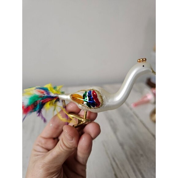 Rainbow glass swan clip ornament feather glass Xmas bird tree - Picture 2 of 9